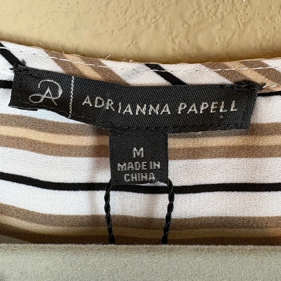 NWT Adrianna Papell Black/White/Tan/Cream Sheer Striped Sleeveless Wrap Blouse - Picture 6 of 10
